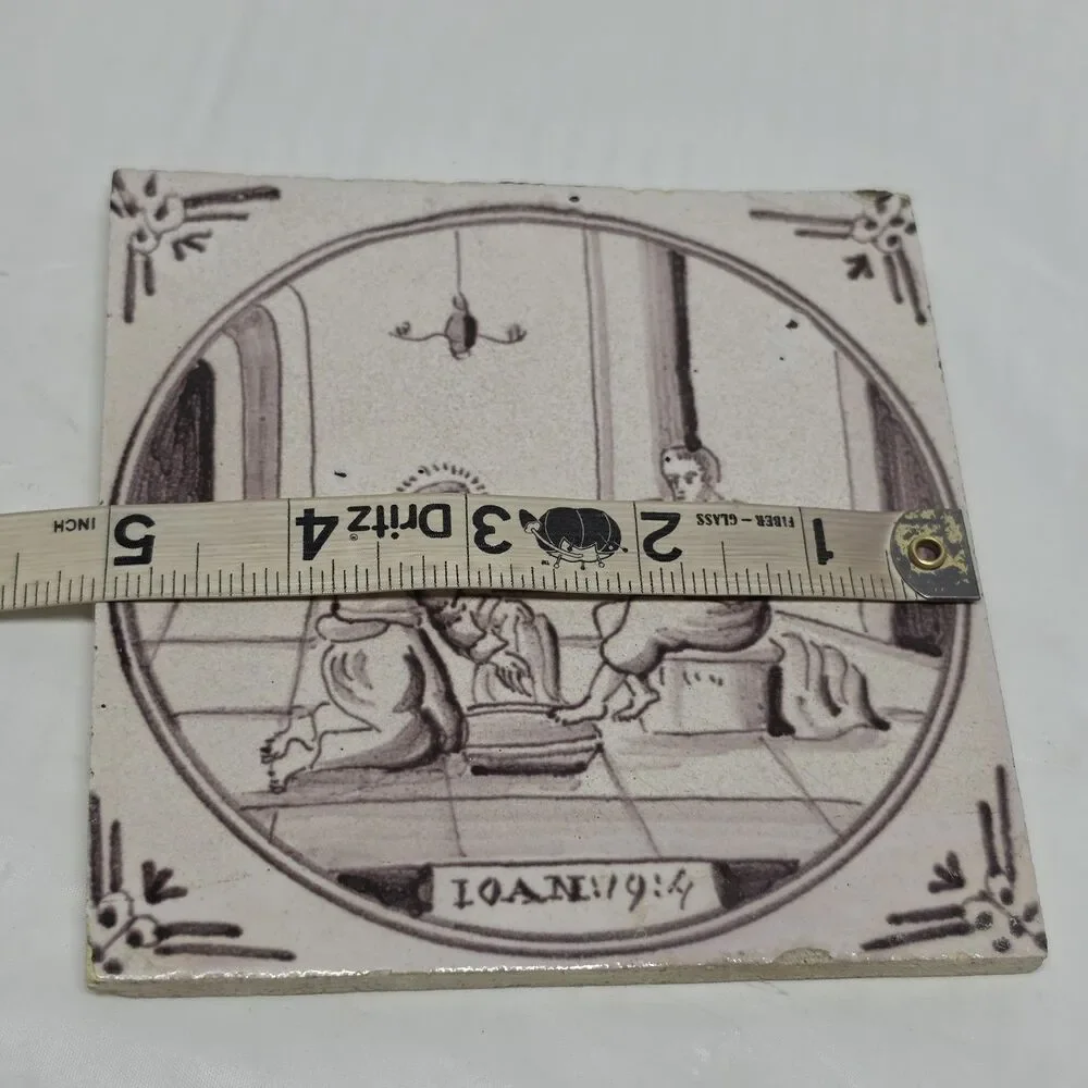 18TH CENTURY DUTCH DELFT MANGANESE & WHITE TILE IOAN 1 9:4 Washing The Feet